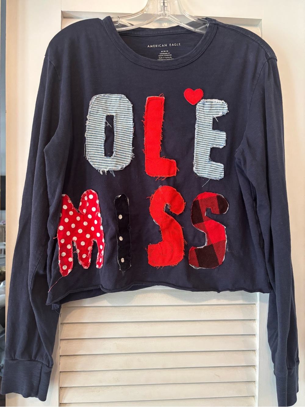 American Eagle Outfitters Women’s M Navy Patched Long Sleeve Top - Red & Blue